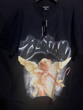 Men's Black Graphic Angel Short Sleeve Tee